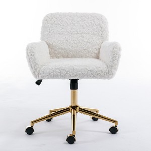 PDTEND Faux Fur Office Chair with Gold Metal Base, Adjustable Swivel Desk Chair for Home or Vanity Use - 1 of 4