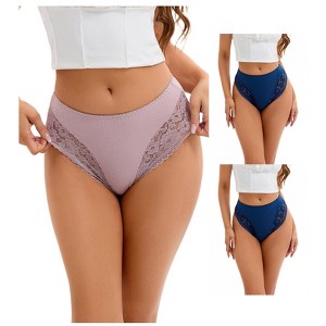 INSPIRE CHIC 3 Packs Women's Lace Trim Mid-Waisted Thongs Underwear Stylish Panties Available in Plus Size - 1 of 4
