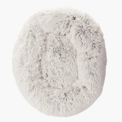 Medium Off-White Faux Fur Plush Pet Cuddler Bed