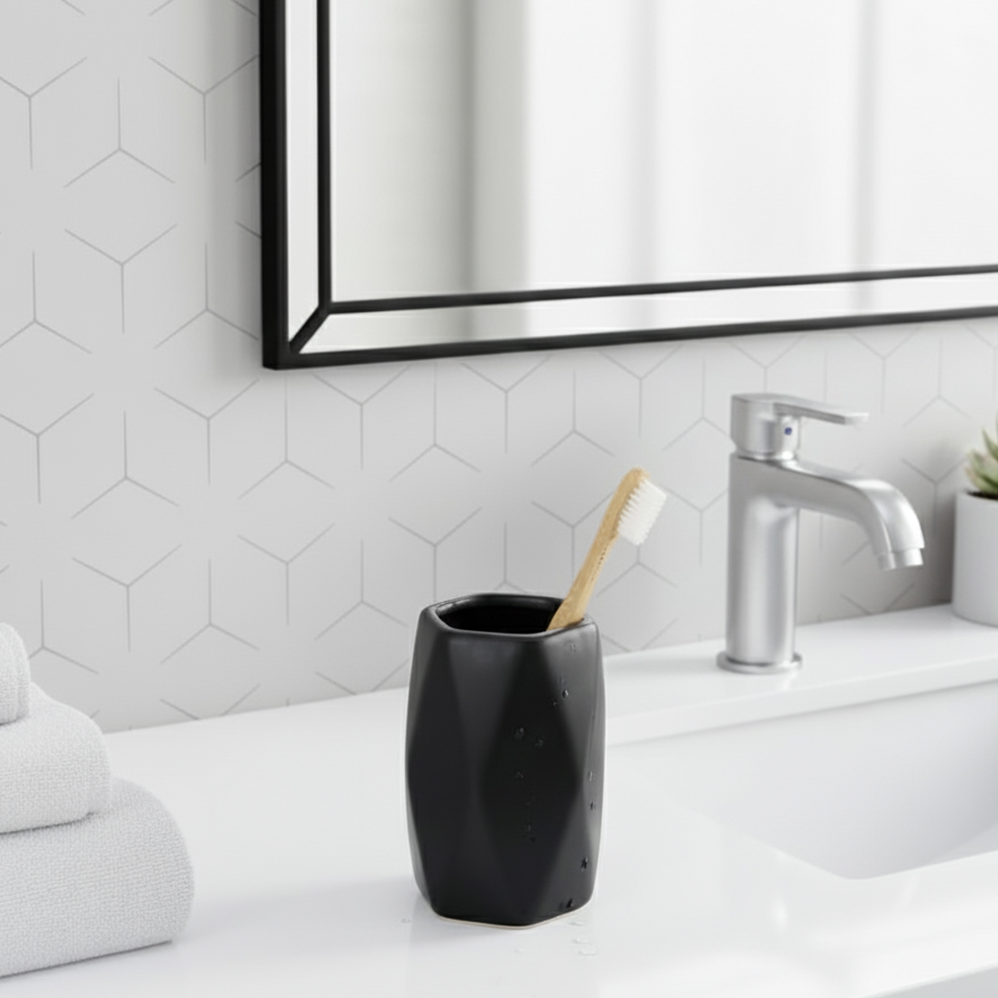 Evideco French Home Goods Diamond Bath Tumbler Cup Holder or Toothbrush Holder Black