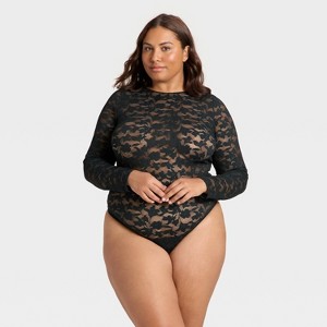 Women's Shadow Floral Lace Longsleeve Lingerie Bodysuit - Auden™ - 1 of 3