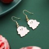 Smiling Ghost Dangle Earrings - Playful Black & White Kawaii Design, A Fun Halloween Statement Accessory - 2 of 4