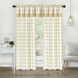 Kate Aurora Modern Country Farmhouse 3 Piece Buffalo Check Plaid Window Curtains & Valance Set - 1 of 4