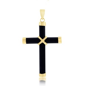 Classic Gold 14K Yellow Gold, Black Onyx Cross Pendant - 1 of 2