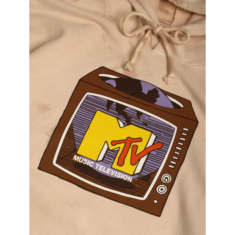 MTV Retro TV Logo Long Sleeve Tan Tie-Dye Hooded Sweatshirt, 2 of 4
