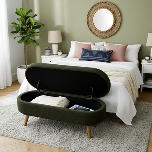 Homy Casa Upholstered Storage Bench with Wooden Legs for Entryway or Bedroom - 1 of 4