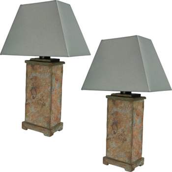 Sunnydaze Contemporary Natural Slate and Fabric Cream Shade Indoor/Outdoor Weather-Resistant Table Lamp