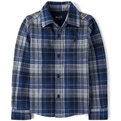 The Children's Place Boys Long Sleeve Plaid Luxe Cozy Knit Button Up Shirt