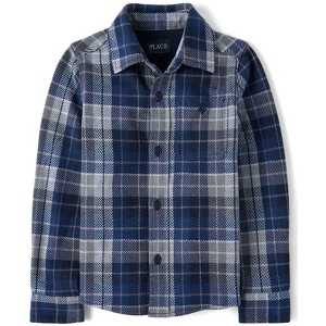 The Children's Place Boys Long Sleeve Plaid Luxe Cozy Knit Button Up Shirt - 1 of 3