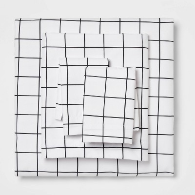 Twin/Twin XL Printed Microfiber Sheet Set Black Grid - Room Essentials™