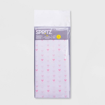 8ct Heart Print Pegged Tissue Paper Pink - Spritz&#8482;