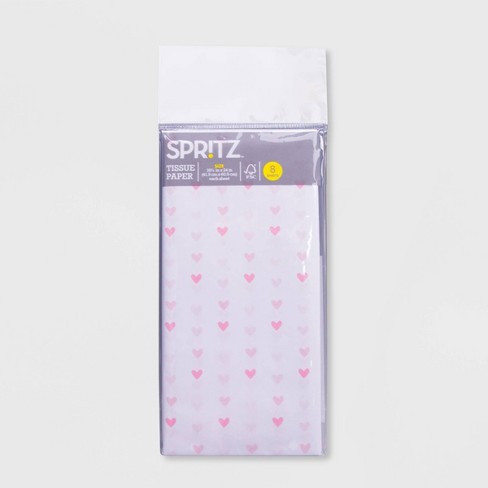 8ct Heart Print Pegged Tissue Paper Pink - Spritz™