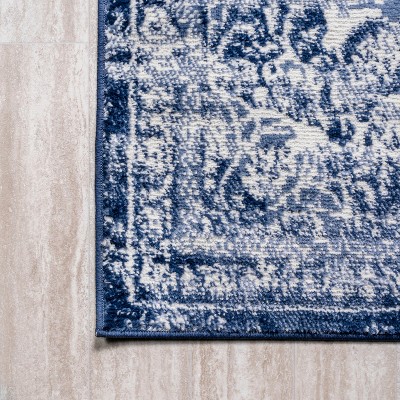 Elegant Reversible Navy/Ivory 8' x 10' Synthetic Area Rug