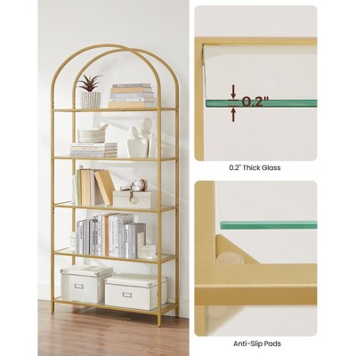 Gold Arched 5-Tier Bookcase with Glass Shelves