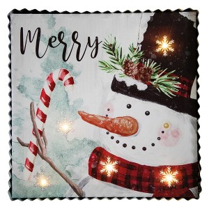 Northlight 12" LED Lighted 'Merry' Snowman Christmas Canvas Wall Art - 1 of 3