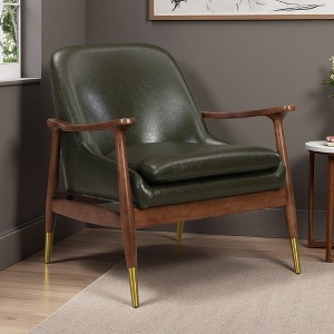 29.2" Cognac Faux Leather Mid-Century Accent Chair with Brass-Tipped Legs - 1 of 4