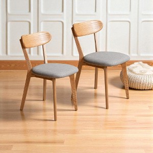 Mshliw (Set of 2) Solid Oak Wood Dining Chairs, Natural Wooden Chairs with Upholstered Seat, Farmhouse Kitchen and Living Room Side Chairs - 1 of 4