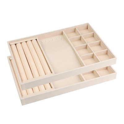 Unique Bargains Stackable Velvet Jewelry Organizer Trays with Removable Dividers for Drawer Set of 2