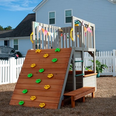 Funphix Outdoor Wooden Playhouse with Climbing Ramp and Telescope