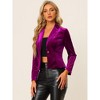 INSPIRE CHIC Women's 1 Button Lapel Collar Business Office Crop Suit Velvet Blazer - 3 of 4