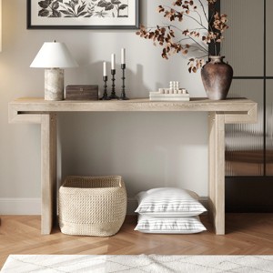 60"  Farmhouse Rustic Console Table with Distressed Wood Finish & Wide Chunky Legs for Entryway or Living Room-Baofuwish - 1 of 4