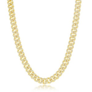 Links of Italy Sterling Silver Micro Pave CZ, 6.5mm Miami Cuban Chain - Gold Plated - Available Sizes: 7.5, 8.5, 16, 18, 20, 22, 24  Inches - 1 of 4