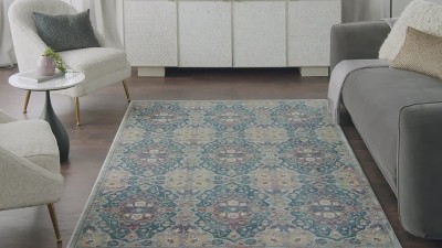Transitional Floral Arabesque Multicolor 4' Round Synthetic Rug