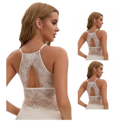 INSPIRE CHIC Women's 3 Pack Lace Mesh Adjustable Spaghetti Strap Fixed Cup Breathable Camisoles