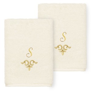 Linum Home Textiles 100% Turkish Cotton MONICA Gold Thread 2PC Embellished Washcloth Set - 1 of 3