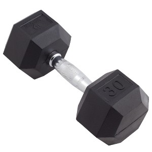 Body Sport Rubber Encased Hex Dumbbell Weight, Strength Training Equipment for Home Gym, Black - 1 of 4