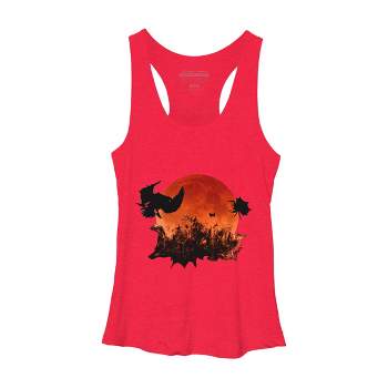 Women's Design By Humans Spooky Halloween Blood Moon Eclipse Ghostly Birds By KateLCardsNMore Racerback Tank Top