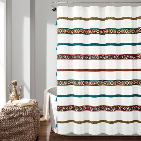 Teal and orange on sale shower curtain