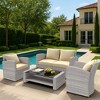 ELJGET 4 Pieces Patio Furniture Sets, All Weather Outdoor Sectional Patio Sofa, Wicker Rattan Patio Seating Sofas with Cushion and Glass Table - 2 of 4