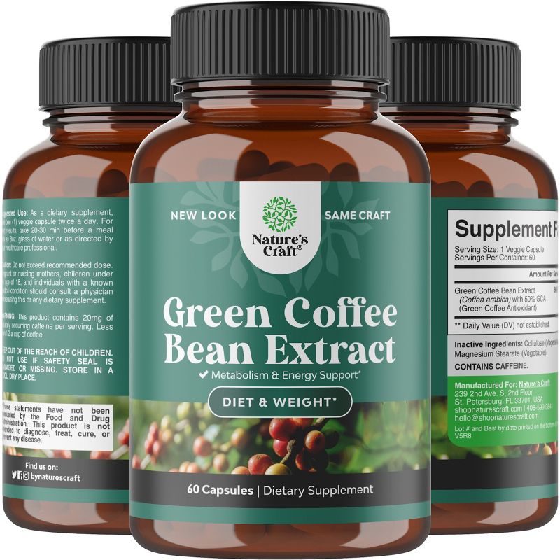 Natural Raw Green Coffee Bean Supplement, Nature's Craft, 60 Capsules, 5 of 6