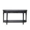 Engineered Wood Black Carved Console Table with Lower Storage Shelf and Two Drawers for Entryway, Living Room, and Hallway - 4 of 4