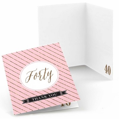Big Dot of Happiness Chic 40th Birthday - Pink, Black and Gold - Birthday Party Thank You Cards (8 count)