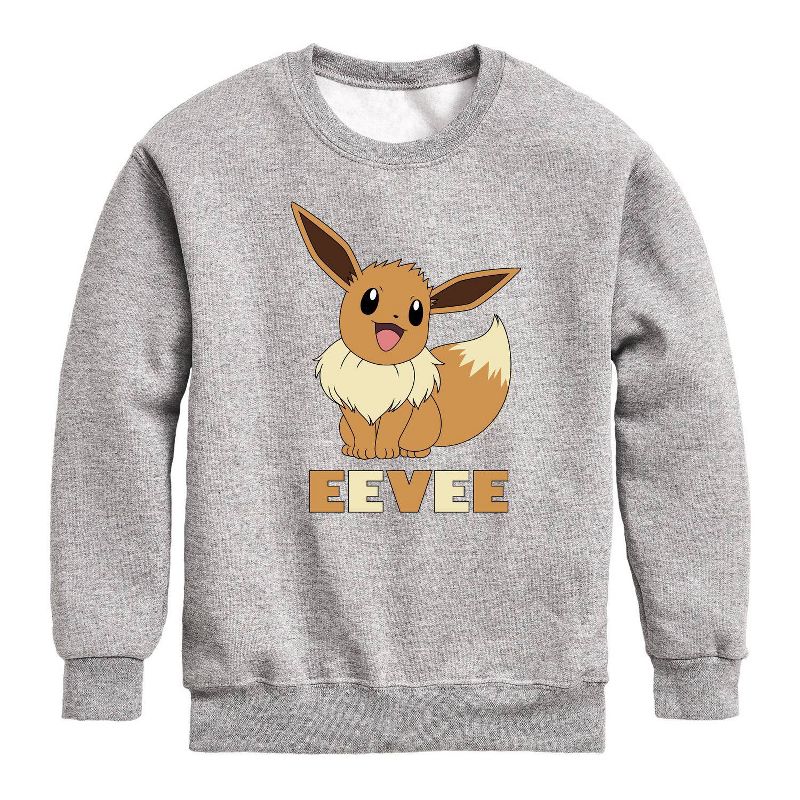 Boys' Pokemon Eevee Fleece Pullover Sweatshirt - Light Gray, 1 of 2