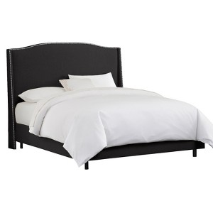 Queen Palermo Upholstered Nail Button Wingback Bed Black - Skyline Furniture