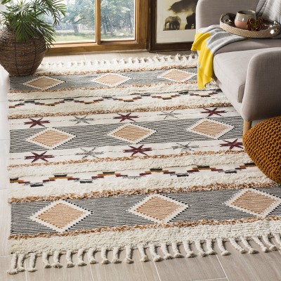 Kenya Hand-Knotted Black and Ivory Wool Rug, 4' x 6'
