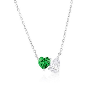 Bella Silver Sterling Silver Heart & Pearshaped CZ Necklace -  Emerald - Green - 16+2 Inch - 1 of 2