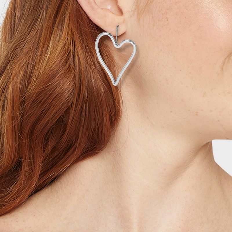 Heart Shaped Threader Earrings - Universal Thread&#8482; Silver, 3 of 5