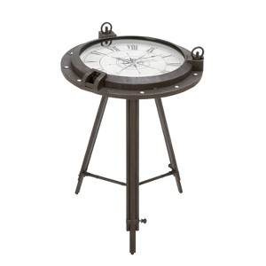 Industrial Metal Round Accent Table Black - Olivia & May: Nautical Style, No Assembly, Glass Top - 1 of 4