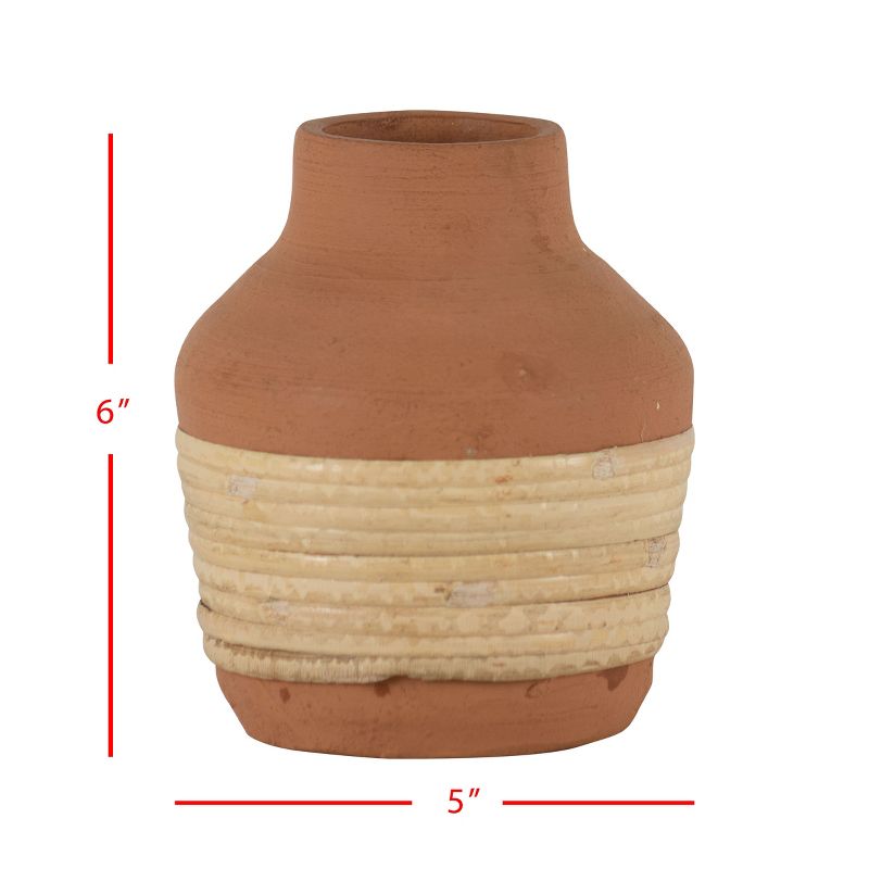 Natural Handthrown Terracotta & Rattan Bud Vase - Foreside Home & Garden, 4 of 7