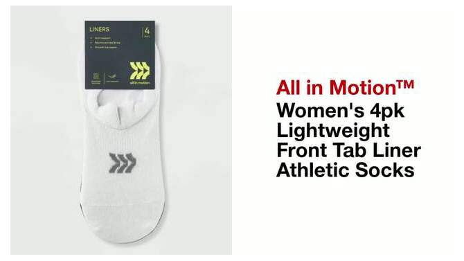 Women&#39;s 4pk Lightweight Front Tab Liner Athletic Socks - All In Motion&#8482; White/Heather Gray/Black 4-10, 2 of 5, play video