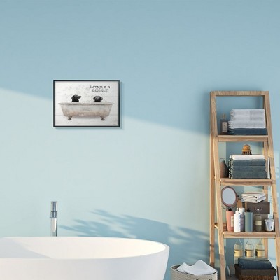 Happiness is a Bubble Bath Dog Quote Black Framed Wall Art