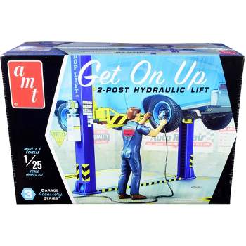 Skill 2 Model Kit Garage Accessory Set #3 (2-Post Hydraulic Lift) with Figurine "Get On Up" 1/25 Scale Model by AMT