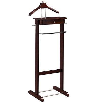 Proman Products Kingston III Valet Stand with Drawer, Contour Hanger, Trouser Bar, Tie & Belt Hooks and Shoe Rack - VL16260