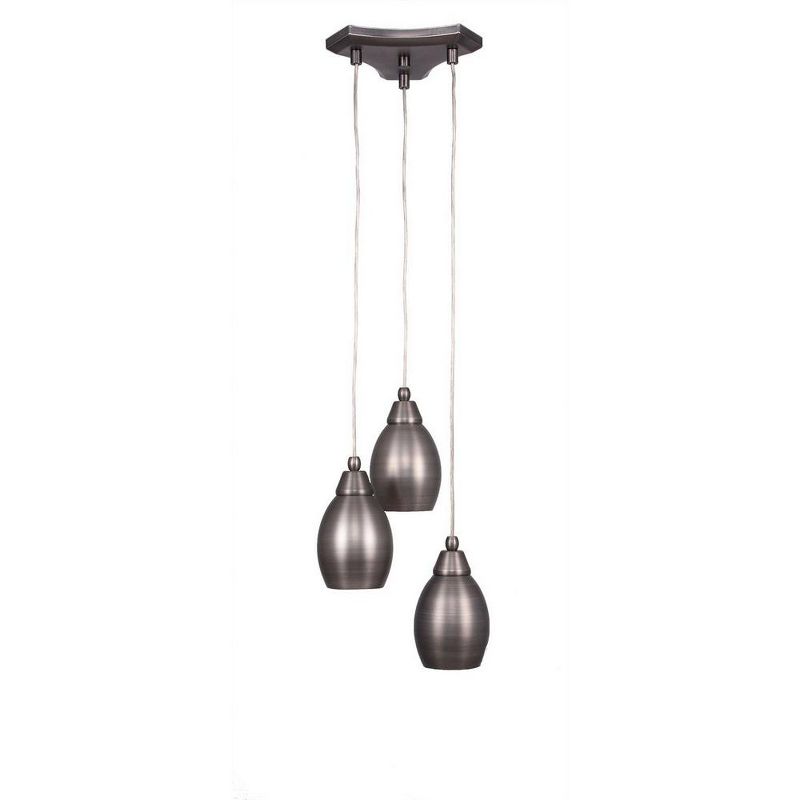 Toltec Lighting Europa 3 - Light Pendant in  Brushed Nickel with 5" Bronze Oval Metal Shade Shade, 1 of 2