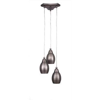 Toltec Lighting Europa 3 - Light Pendant in  Brushed Nickel with 5" Bronze Oval Metal Shade Shade
