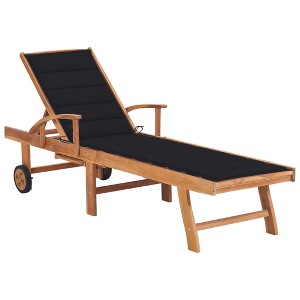 VidaXL Sun Lounger with Black Cushion Solid Teak Wood - 1 of 4